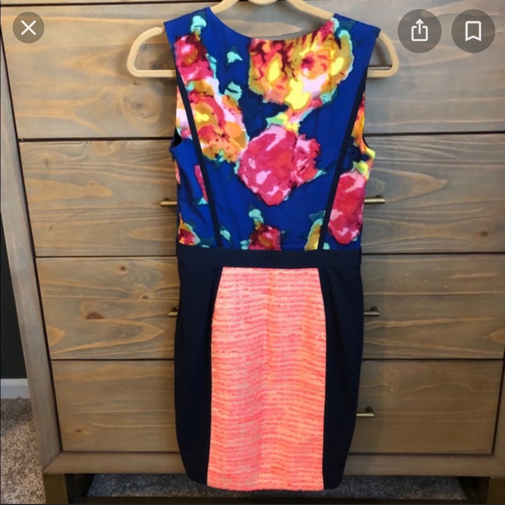 Rachel Roy floral dress with tweed detailing